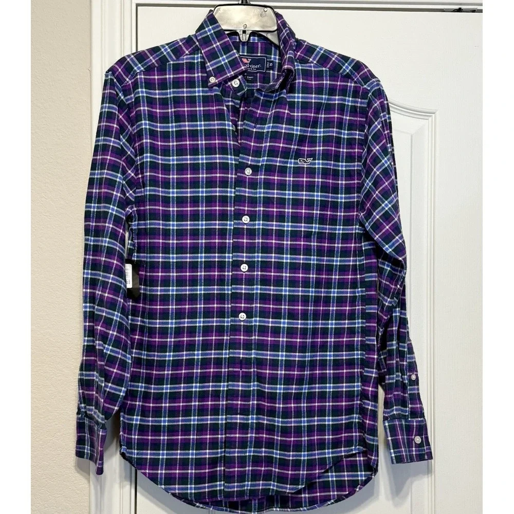 NWT VINEYARD VINES Whale Shirt Long Sleeve Button Down Men's Size XS Purple/Blue